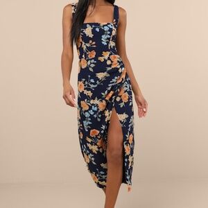 Lulus Lesina Navy Blue Floral Sleeveless Midi Dress - Size XL